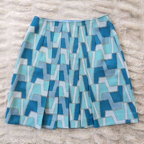 VINTAGE 60s Lurex Aqua, Teal, Gold, White High Waisted Metallic Mini Skirt Sz 6
